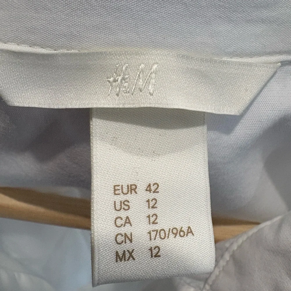 H&M White button up shirt hidden buttons 3/4 length sleeves size 12 100% cotton - Picture 3 of 6